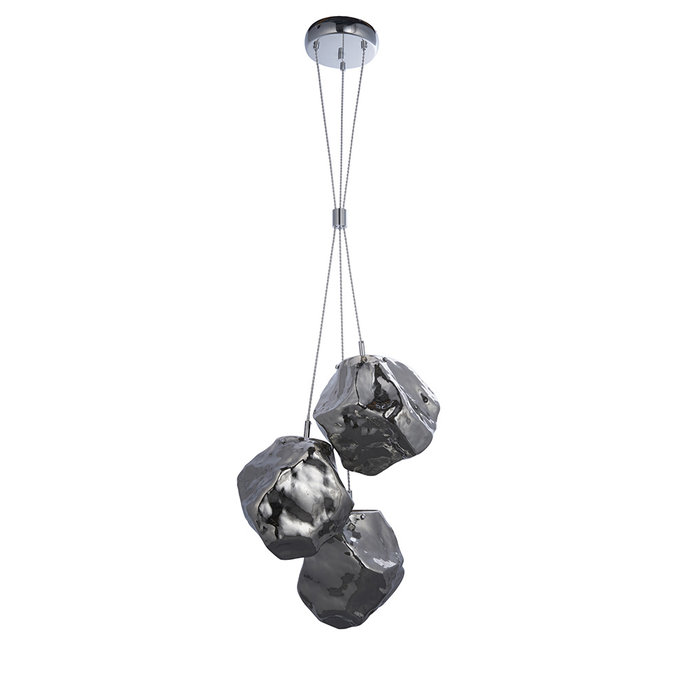 Rock - Silver Glass and Chrome 3 Light Pendant Light