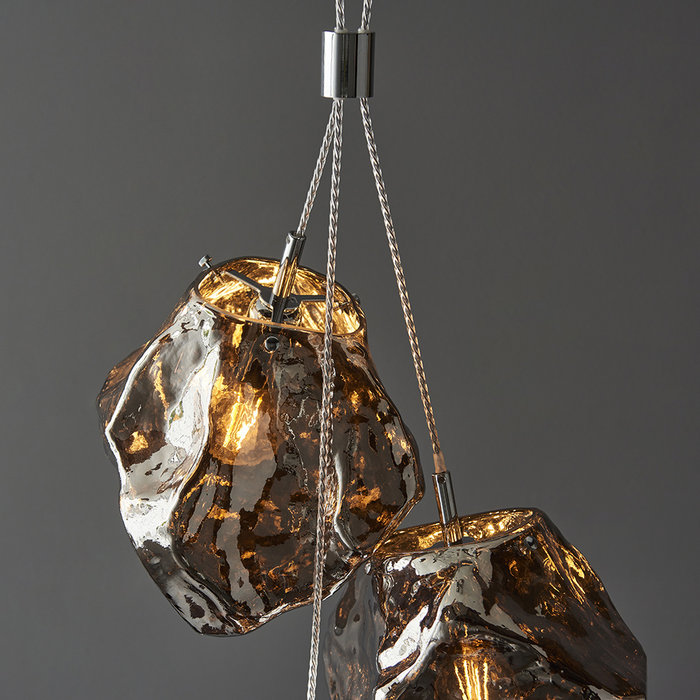 Rock - Silver Glass and Chrome 3 Light Pendant Light