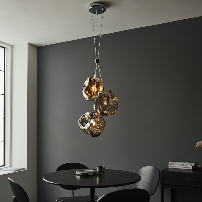 Rock - Silver Glass and Chrome 3 Light Pendant Light