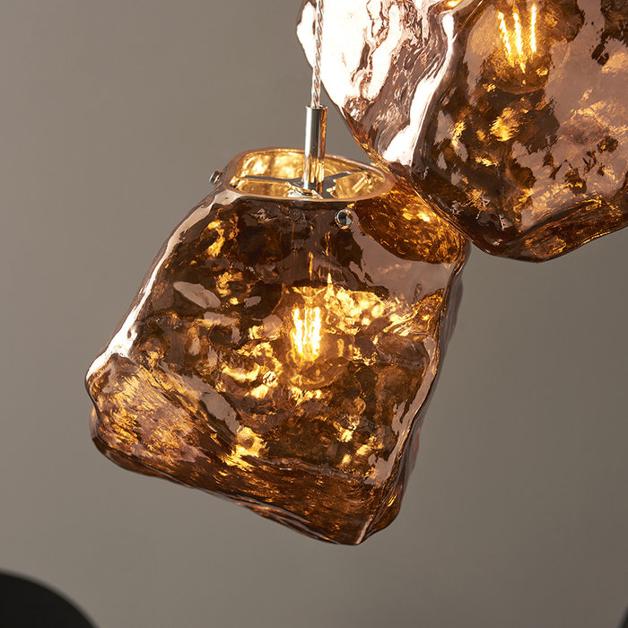 Rock 3 - Copper Glass and Chrome Light Pendant Light