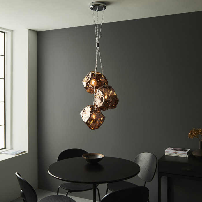 Rock 3 - Copper Glass and Chrome Light Pendant Light