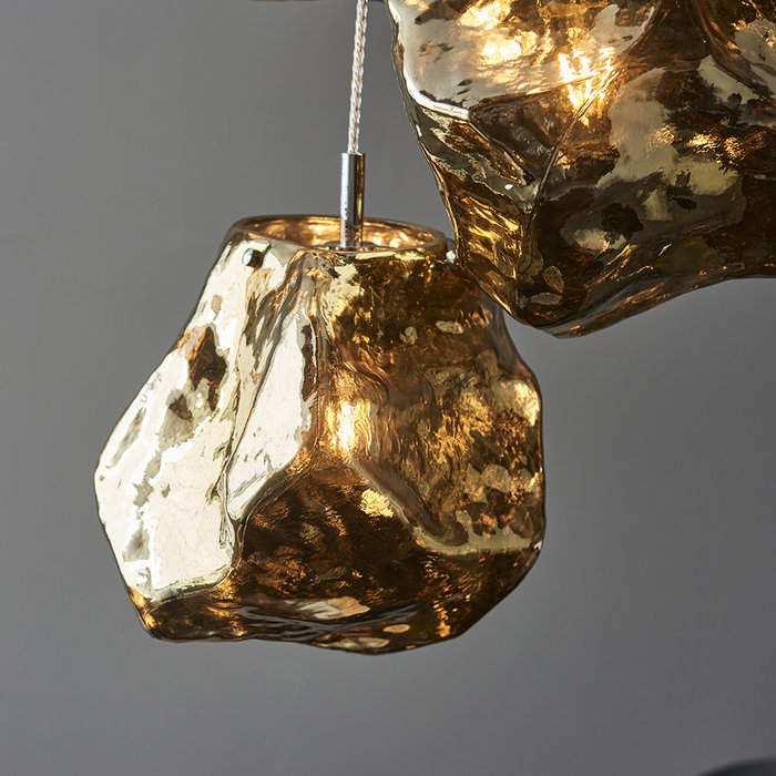 Rock - Bronze Glass and Chrome 3 Light Pendant Light