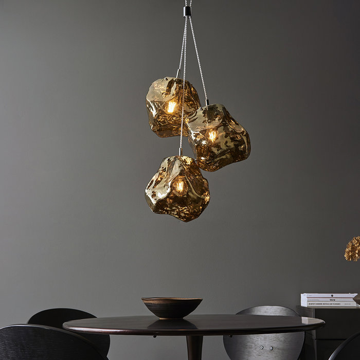 Rock - Bronze Glass and Chrome 3 Light Pendant Light