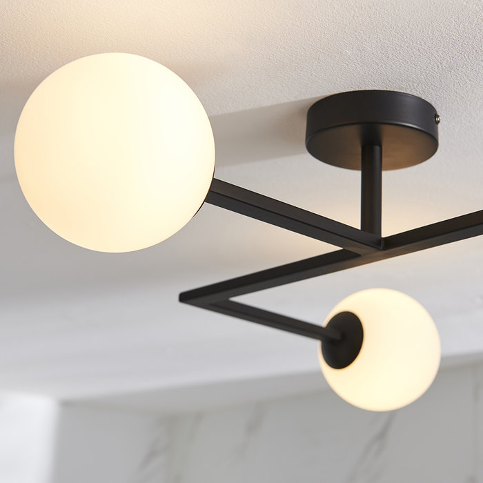 Cowling - Black and Opal Semi Flush Ceiling Light