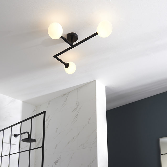 Cowling - Black and Opal Semi Flush Ceiling Light