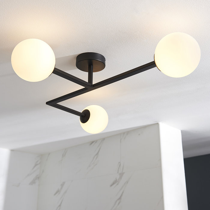 Cowling - Black and Opal Semi Flush Ceiling Light