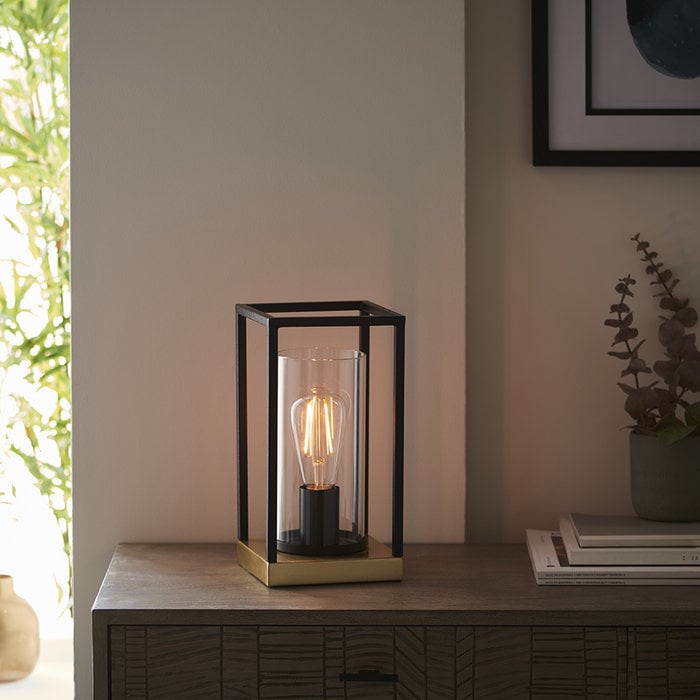 Hawnby - Industrial Geometric Table Lamp with Glass Shade