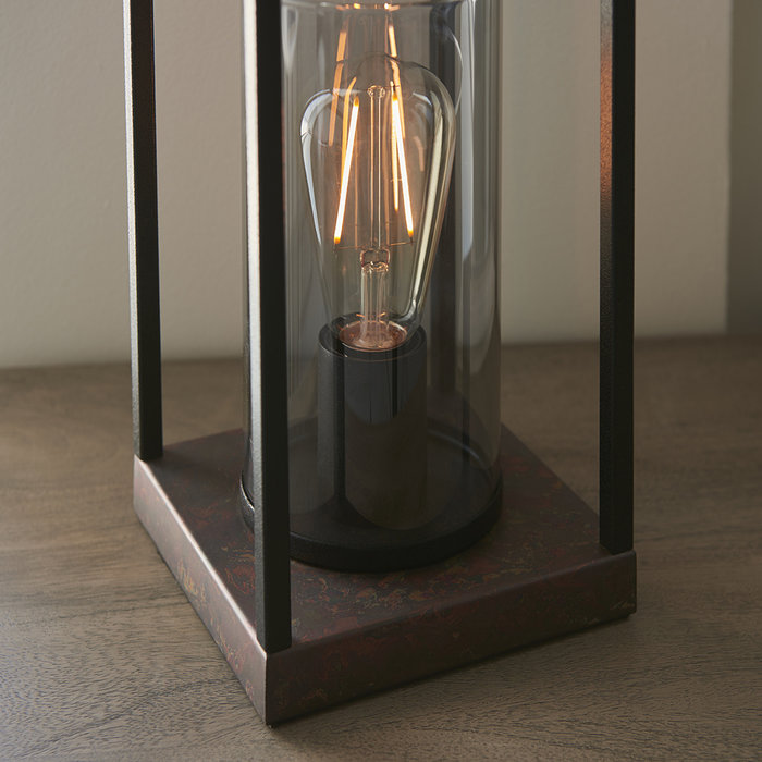 Hawnby - Industrial Geometric Table Lamp with Grey Glass Shade