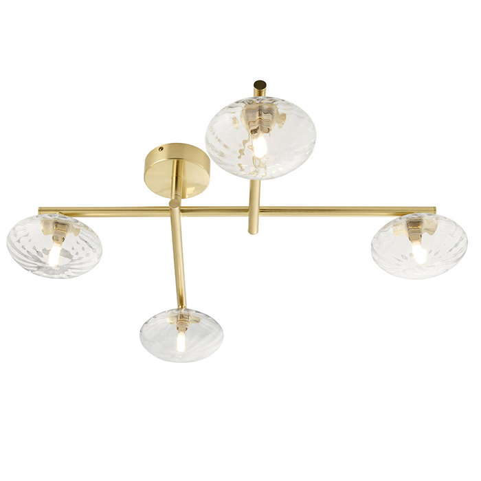 Danby - Brushed Gold Semi Flush Ceiling Light with Ribbed Glass Shades