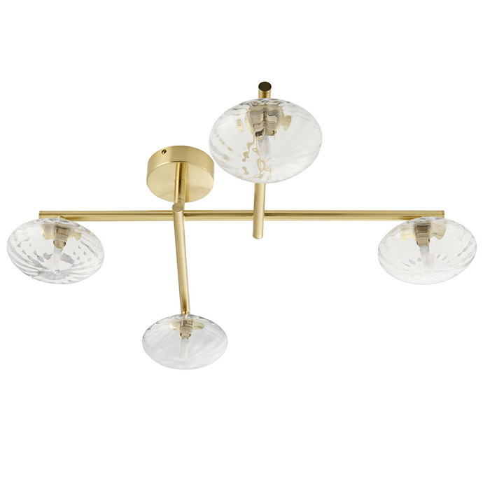 Danby - Brushed Gold Semi Flush Ceiling Light with Ribbed Glass Shades