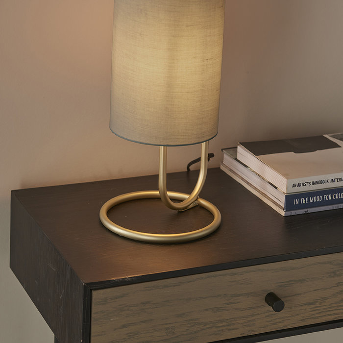 Rowantree - Oval Antique Brass Table Lamp with Grey Shade