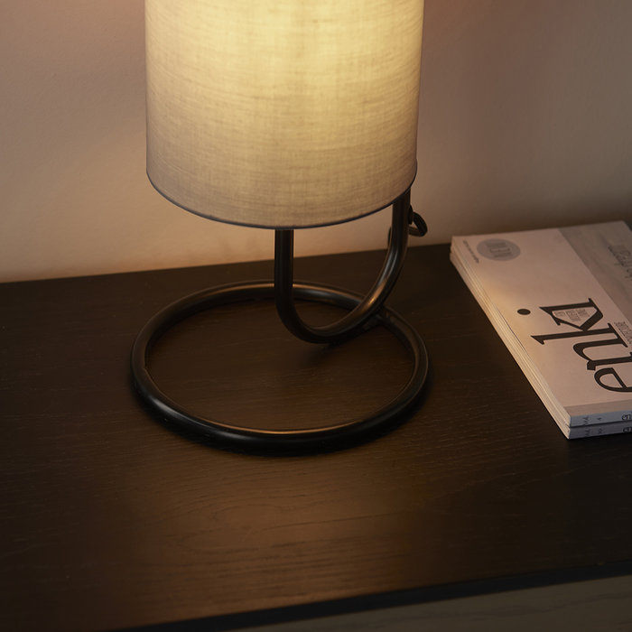 Rowantree - Oval Matt Black Table Lamp with Grey Shade