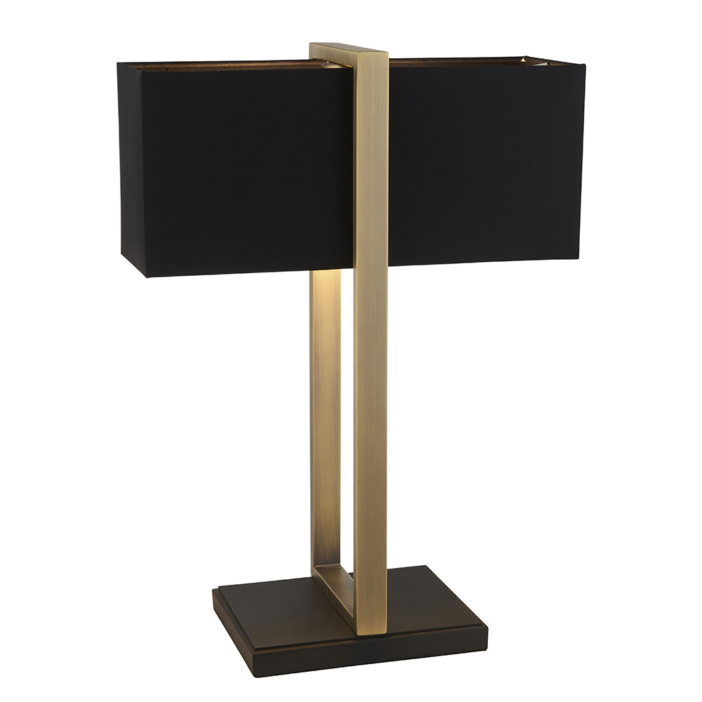 Eskdale - Rectangle Antique Brass Table Lamp with Black Shade - Lightbox