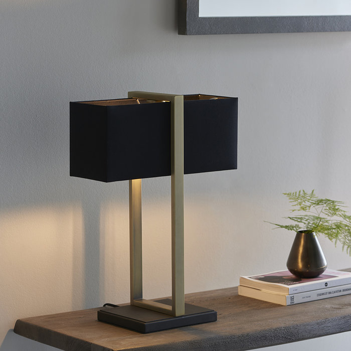 Eskdale - Rectangle Antique Brass Table Lamp with Black Shade