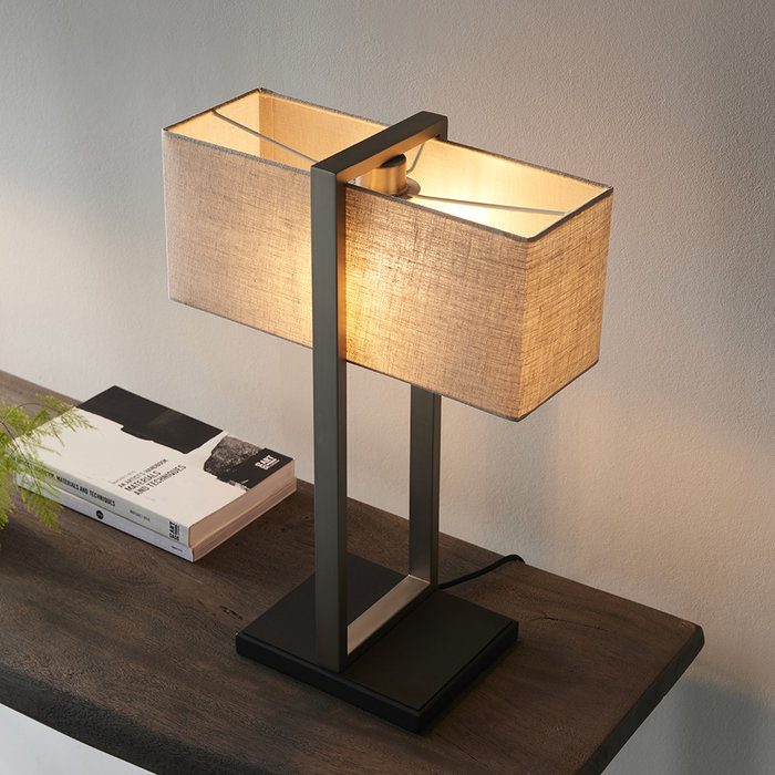 Eskdale - Rectangle Satin Nickel Table Lamp with Natural Shade