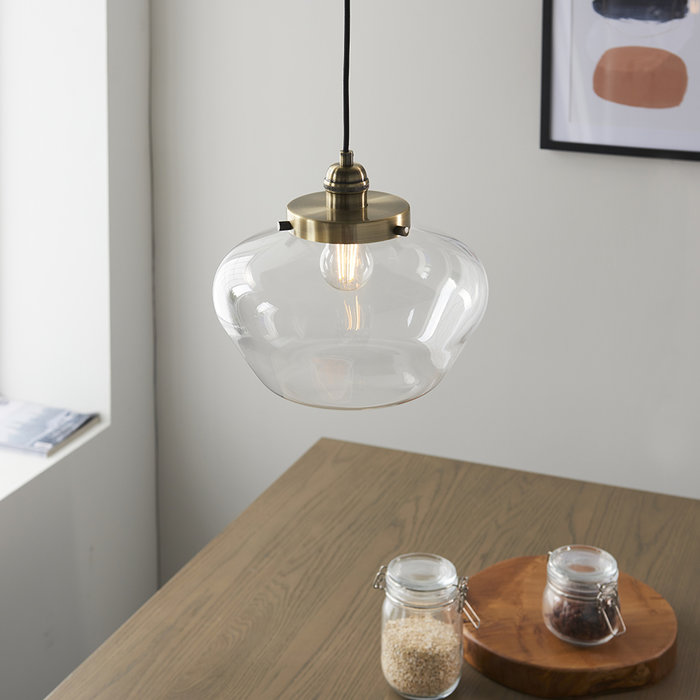 Caygill - Antique Brass Pendant Light with Clear Glass Shade