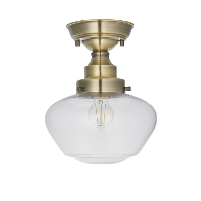 Caygill - Antique Brass Semi Flush Ceiling Light with Glass Shade