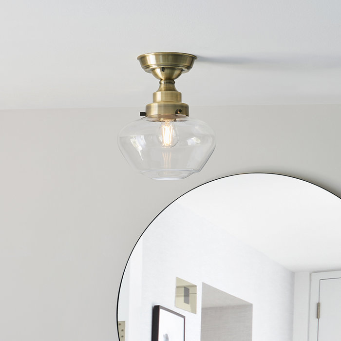 Caygill - Antique Brass Semi Flush Ceiling Light with Glass Shade