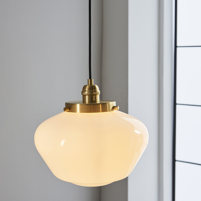 Caygill - Brass Pendant Light with Opal Glass Shade