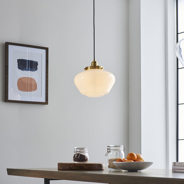 Caygill - Brass Pendant Light with Opal Glass Shade