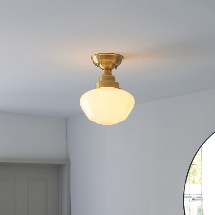 Caygill - Satin Brass Semi Flush Ceiling Light with Opal Glass Shade