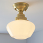 Caygill - Satin Brass Semi Flush Ceiling Light with Opal Glass Shade