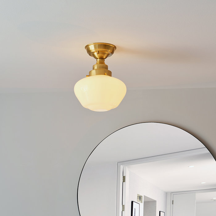 Caygill - Satin Brass Semi Flush Ceiling Light with Opal Glass Shade