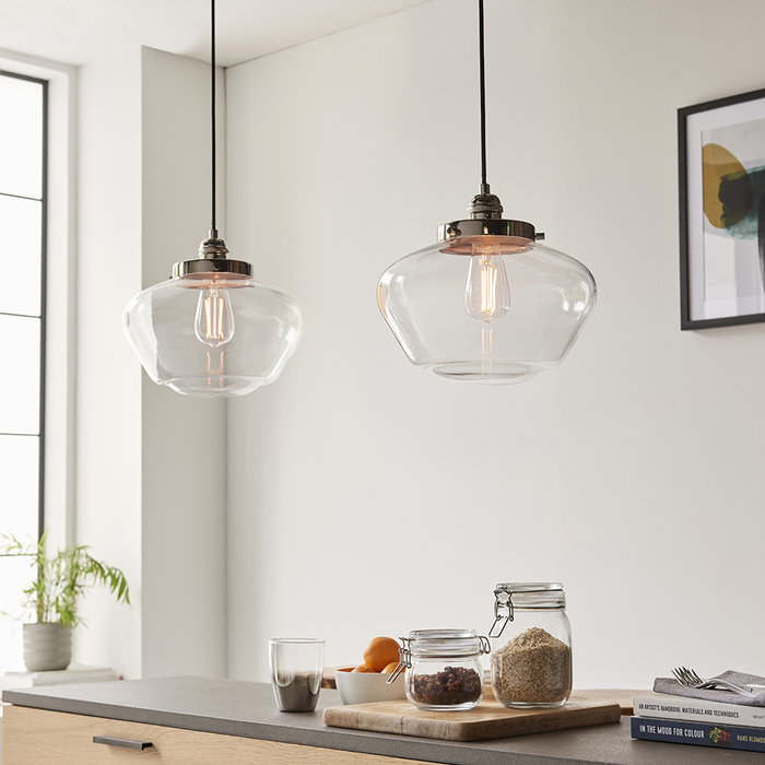 Caygill - Bright Nickel Pendant Light with Glass Shade