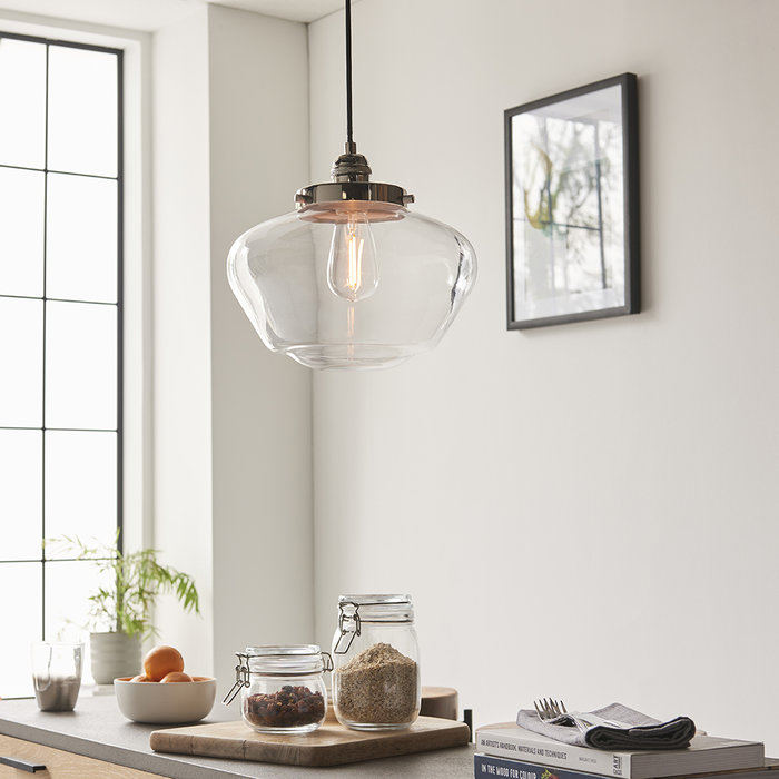 Caygill - Bright Nickel Pendant Light with Glass Shade