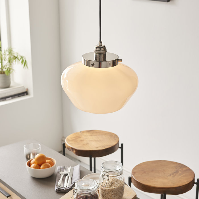 Caygill - Bright Nickel Pendant Light with Opal Glass Shade