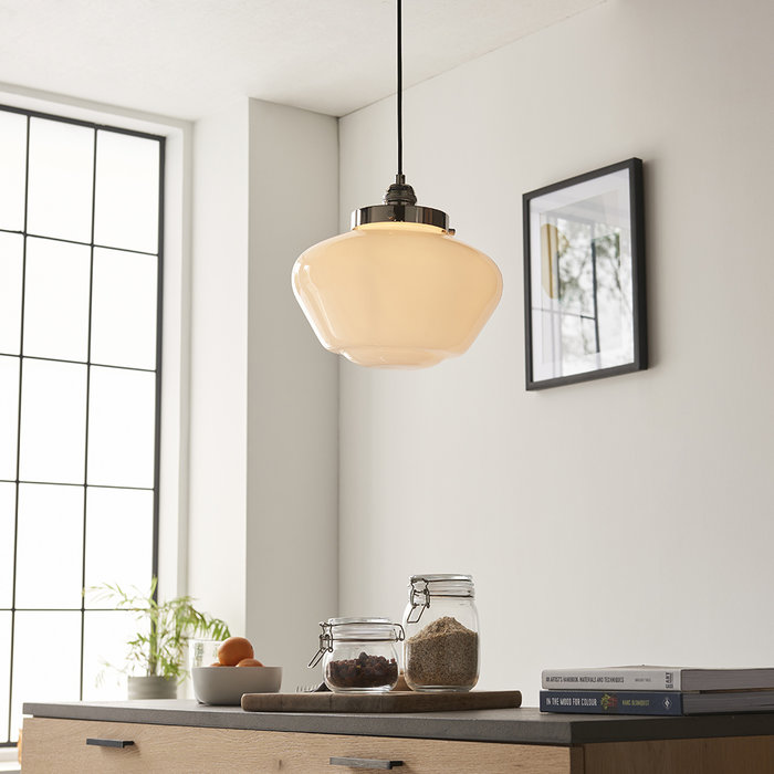 Caygill - Bright Nickel Pendant Light with Opal Glass Shade