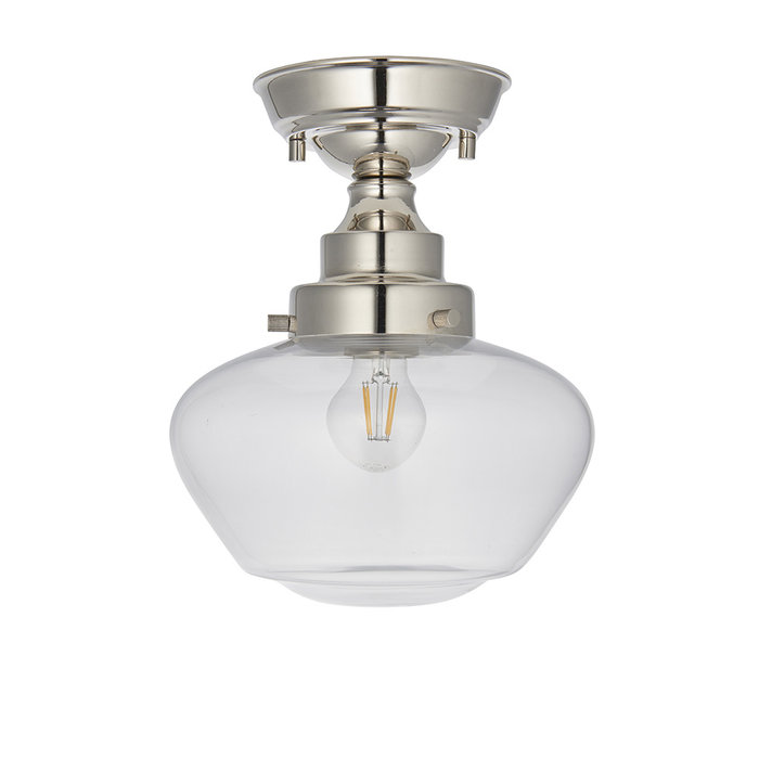 Caygill -  Bright Nickel Semi Flush Ceiling Light with Glass Shade