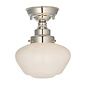 Caygill - Bright Nickel Semi Flush Ceiling Light with Opal Glass Shade