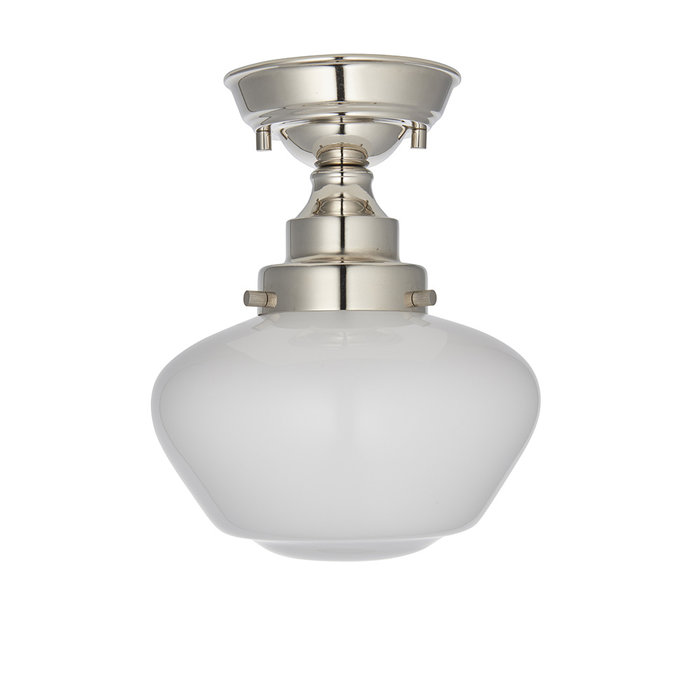 Caygill - Bright Nickel Semi Flush Ceiling Light with Opal Glass Shade