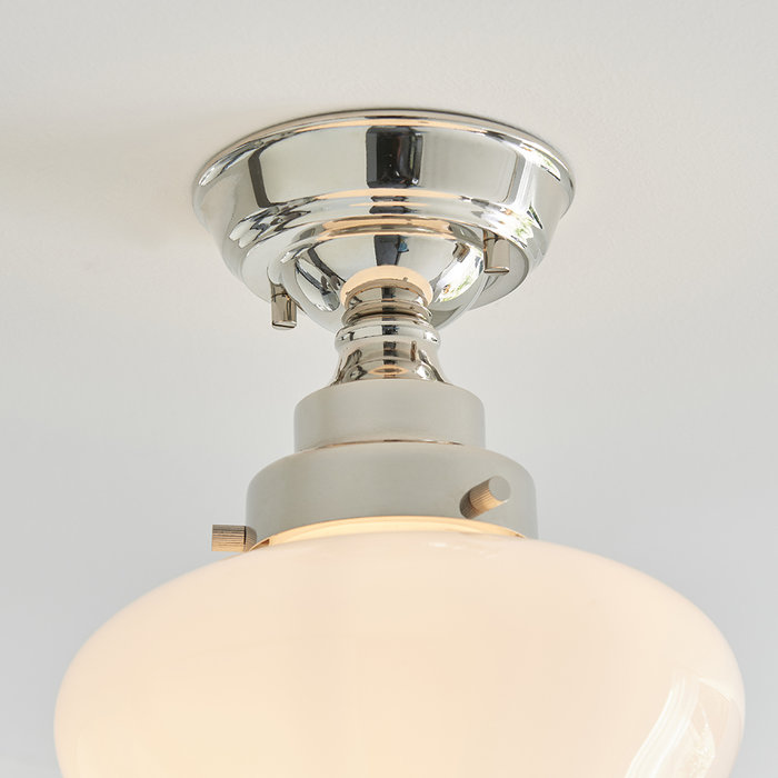 Caygill - Bright Nickel Semi Flush Ceiling Light with Opal Glass Shade