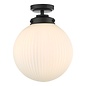 Alrik 1 Light Flush Ceiling Light - Matt Black Opal Glass IP44