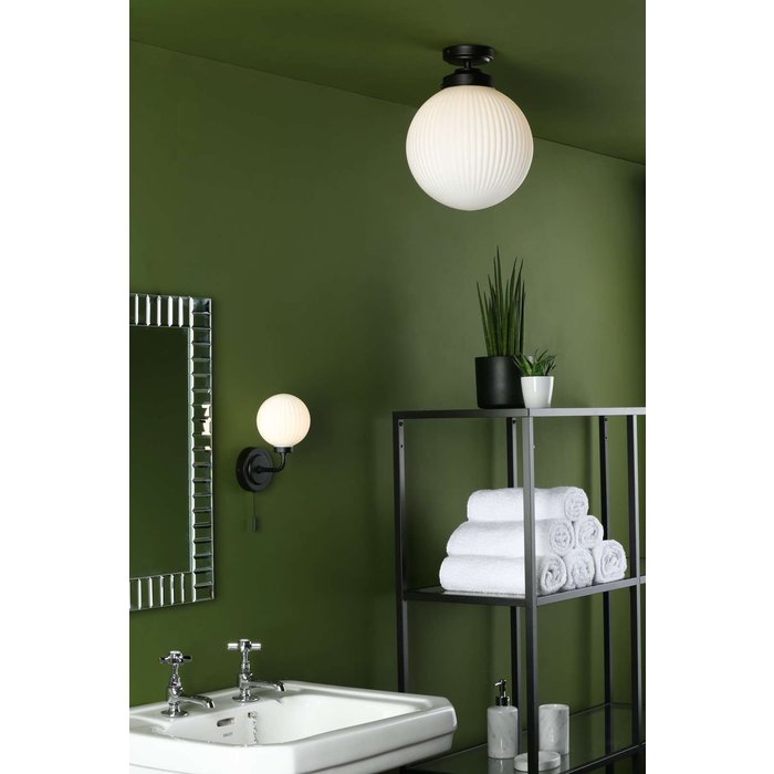 Alrik 1 Light Flush Ceiling Light - Matt Black Opal Glass IP44