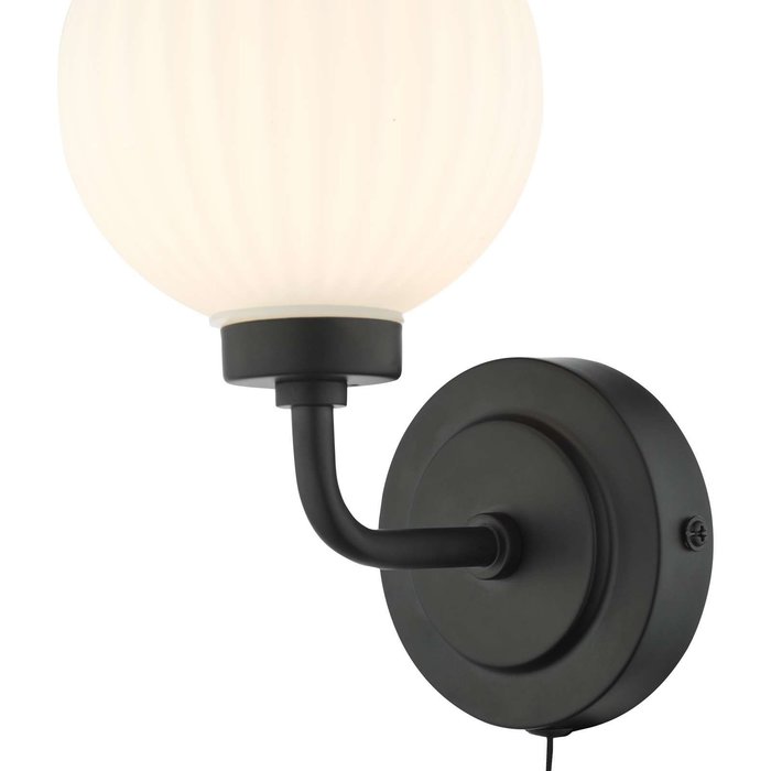 Alrik 1 Light Wall Light - Matt Black Opal Glass IP44