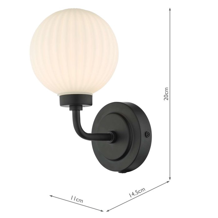 Alrik 1 Light Wall Light - Matt Black Opal Glass IP44