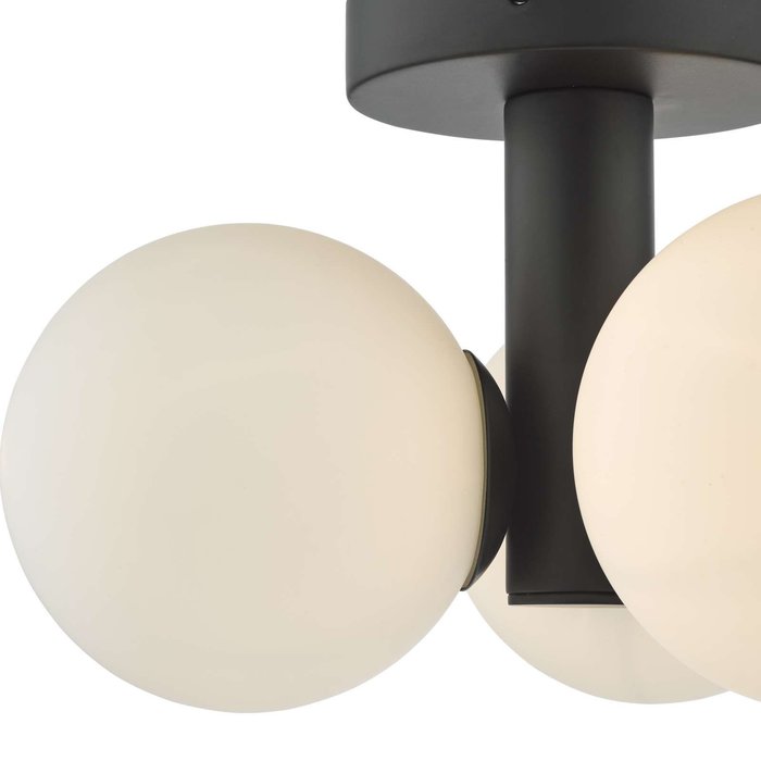 Blake 3 Light Semi Flush Ceiling Light - Matt Black Opal Glass