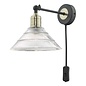 Boyd Single Wall Light - Antique Brass & Matt Black With Ribbed Glass Shade - Plug In