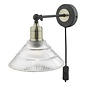 Boyd Single Wall Light - Antique Brass & Matt Black With Ribbed Glass Shade - Plug In