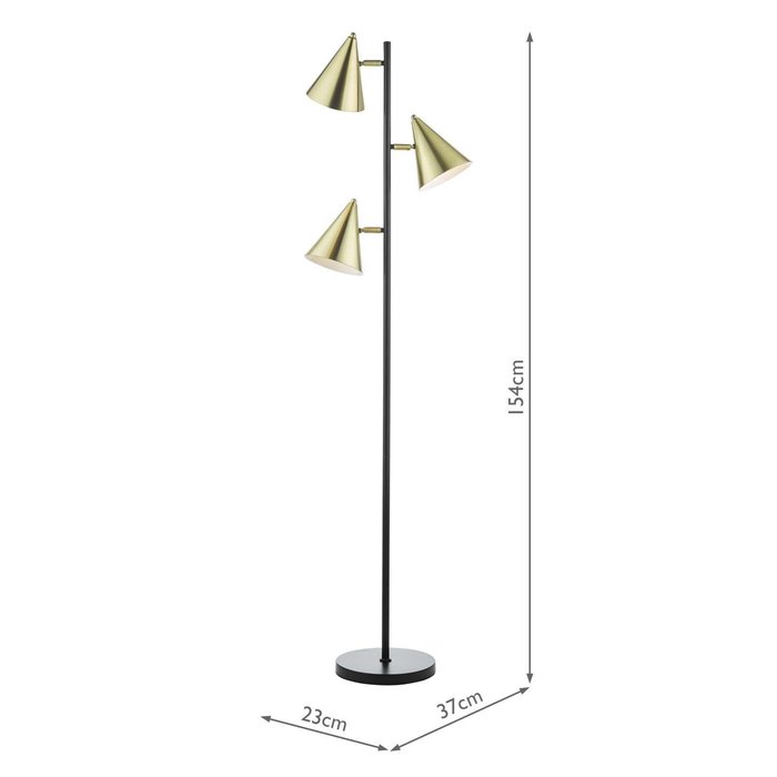 Branco 3 Light Floor Lamp - Matt Black And Brass