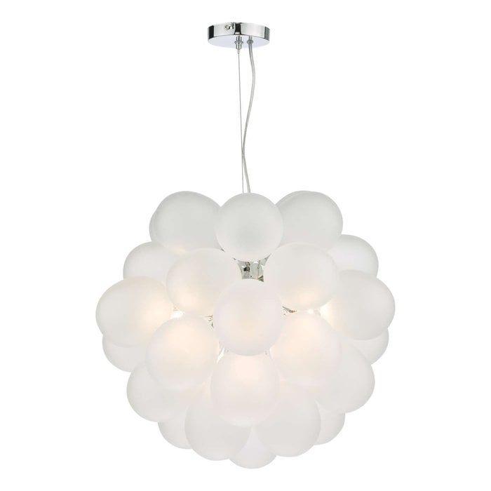 Bubbles 6 Light Pendant Light - Polished Chrome Frosted Glass