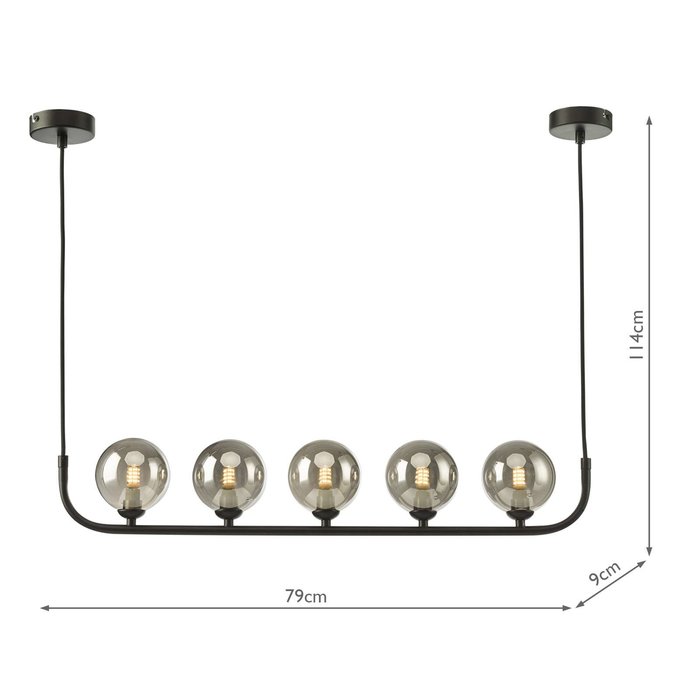 Cradle 5 Light Bar Pendant Light - Matt Black With Smoked Glass