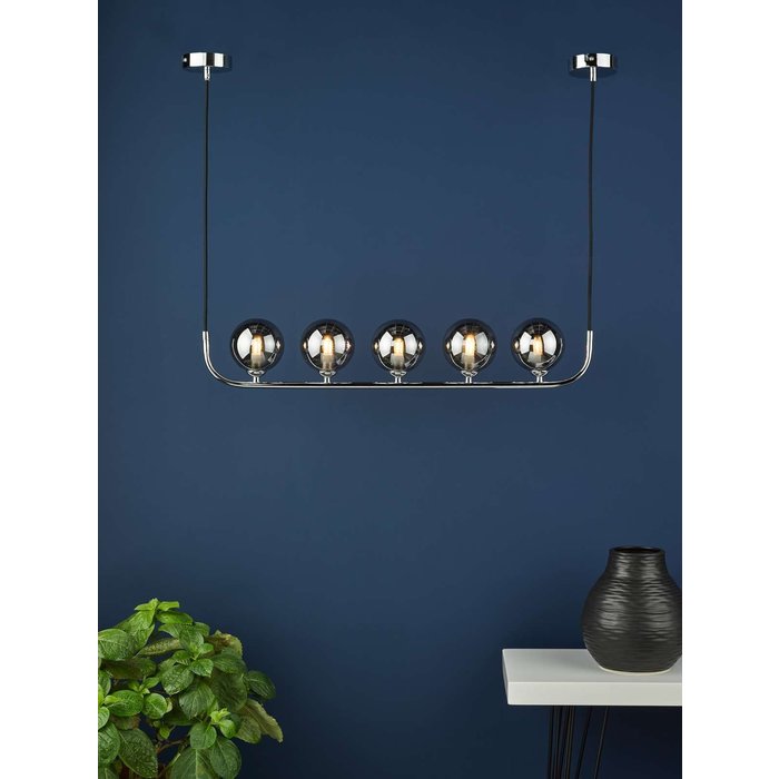 Cradle 5 Light Bar Pendant Light - Polished Chrome Smoked Glass