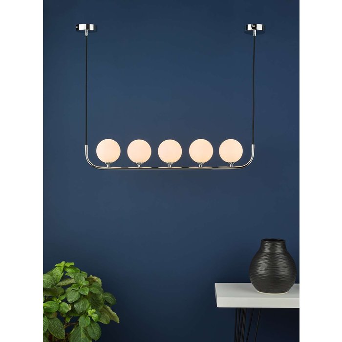 Cradle 5 Light Bar Pendant Light - Polished Chrome Opal Glass