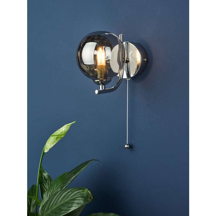 Cradle 1 Light Wall Light - Polished Chrome Smoked Glass