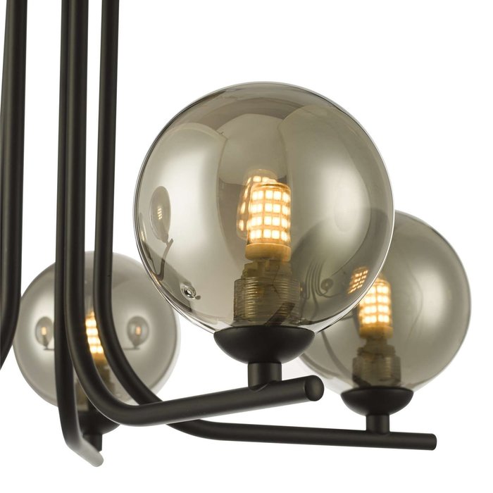 Cradle 5 Light Semi Flush Ceiling Light - Matt Black Smoked Glass