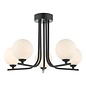 Cradle 5 Light Semi Flush Ceiling Light - Matt Black Opal Glass